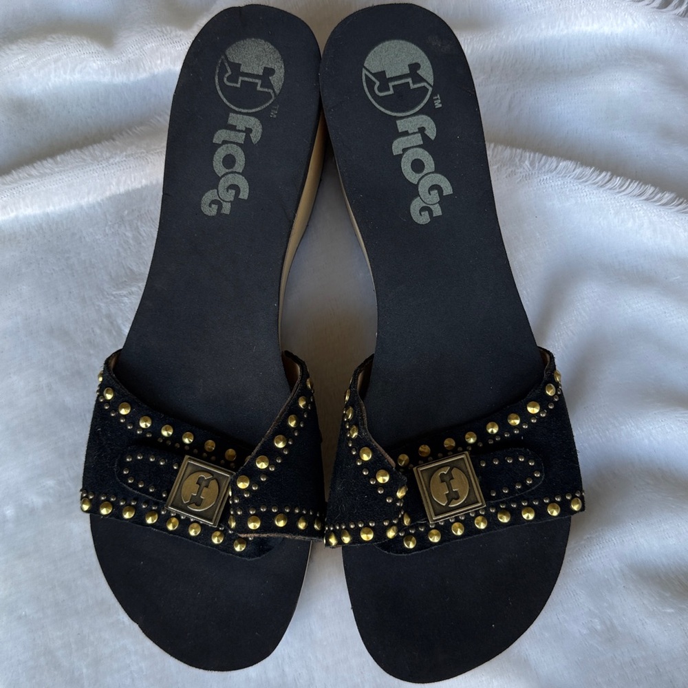 Flogg Black and Gold Studded Sandals